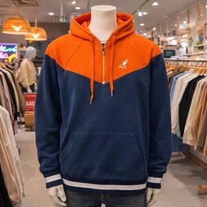 Kangol Jouetie Colorblock Hoodie Men Orange Retro Half Zip Pullover Japanese M
